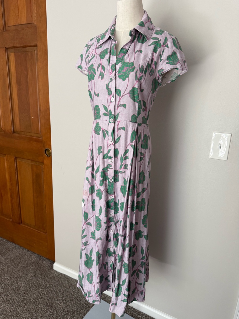 Favorite Daughter Lavender Purple Midi Shirt Dress Green Floral Print, Small